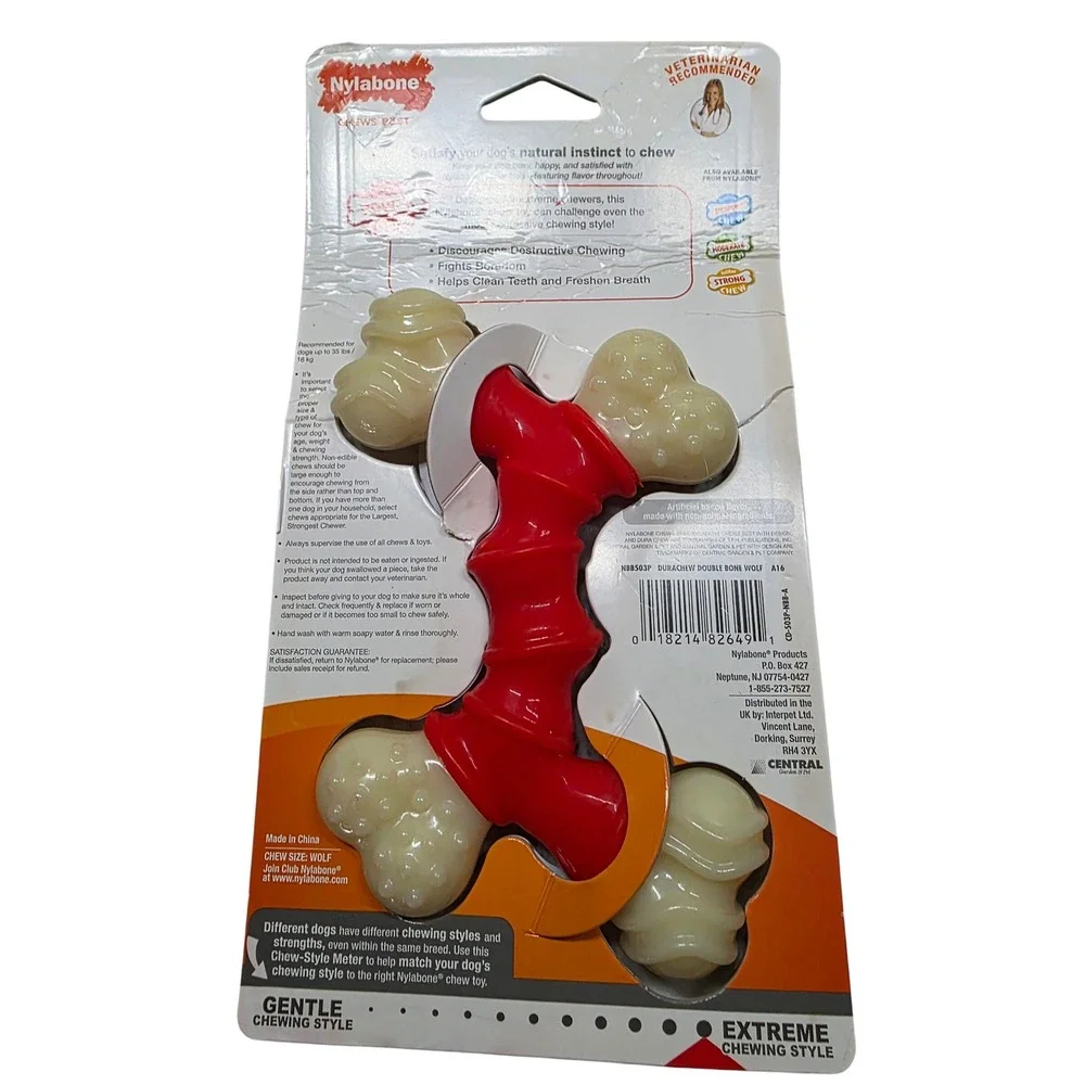 Nylabone DuraChew Power Chew Double Bone Wolf Bacon Flavor NBB503P NWT
